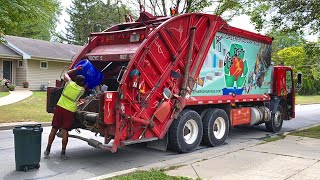 Roy Strom 261 Mack LEU Chagnon EcoSplitter Rear Loader Garbage Truck W 2Man Crew [upl. by Nagap]