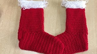 Tuto chaussettes bottes de noël au crochet spécial gaucher [upl. by Oniskey]