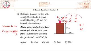 11Sınıf MEB Fizik Kazanım Kavrama Testi6 İki Boyutta Sabit İvmeli Hareket1 20202021 PDF [upl. by Bjork]