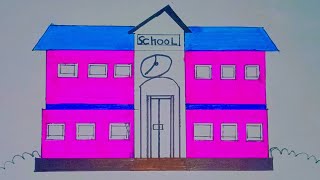 How to draw an easy school🏫 school drawing ❤️ art viralvideo drawing video [upl. by Sirmons744]