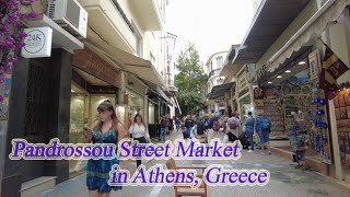 Walking in Greece Pandrossou Street Market in Athens ORANGE ua [upl. by Desi]