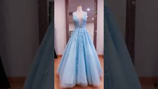 Blue Lace Prom Dress 2023 A Line Applique Formal Dresses [upl. by Fania]