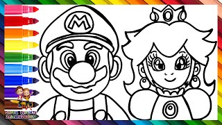 Zeichnen und Ausmalen von Super Mario und Prinzessin Peach 👨❤️👸🏼🍄🌈 Zeichnungen für Kinder [upl. by Argus]