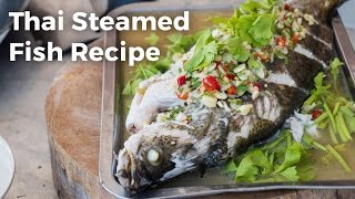 Thai Steamed Fish With Lime and Garlic Recipe ปลากะพงนึ่งมะนาว [upl. by Onnem]