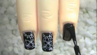 Nail Art Design black amp white  stamping  flower [upl. by Stanwin]