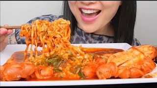 SPICY NOODLES WITH SAUSAGE ASMR EATING SOUNDS NO TALKING  SASASMR [upl. by Nyrek184]