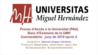 Valencià Llengua i Literatura Juny de 2019  Opció A [upl. by Hermina]