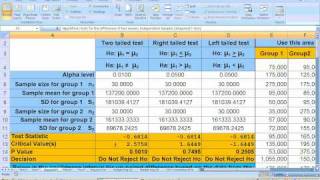 81b Unpaired ttest Hypothesis test using Excel Part 2 [upl. by Nerral]