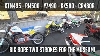 HONDA CR 500 KAWASAKI KX500 KTM 495 YAMAHA 490 SUZUKI RM500 TWO STROKE SHOOTOUT BIKES ARRIVAL [upl. by Renell]