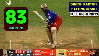 Dinesh Karthik batting today 8335 vs SRH  rcb vs srh ipl 2024 highlights  ipl 2024 highlights [upl. by Boehike]