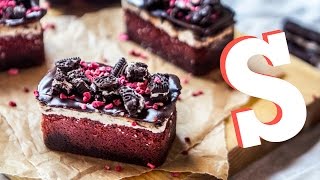 Red Velvet Oreo Brownie Bars Recipe  Sorted Food [upl. by Liederman]