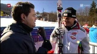 Didier Cuche WINNER Downhill Chamonix 29012011 Interviews [upl. by Britt209]