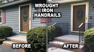 How to Install Metal Handrails on Concrete Stairs  Wrought Iron Railing Installation [upl. by Hallsy]