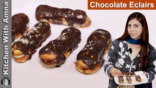 Chocolate Eclairs  Homemade Chocolate Eclairs Recipe  Kitchen With Amna [upl. by Hyps289]