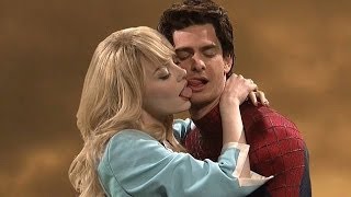 Andrew Garfield gets kissing lesson from Chris Martin as he hosts SNL and Emma Stone helps too [upl. by Iilek912]