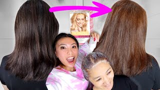 NO BLEACH Dying my mum’s Dark Hair to Light Brown using box dye [upl. by Tsugua238]