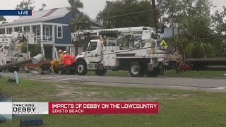 Crews working to restore utility lines after Edisto Beach tornado [upl. by Noiramed44]