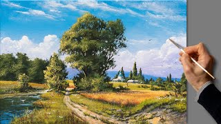 Аcrylic Landscape Painting  Summer Day  Satisfying Art  Easy Drawing For Beginners  Акрил [upl. by Assiron503]