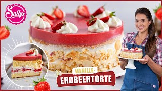 Erdbeertorte mit Vanille und Mandelbiskuit  Sallys Welt [upl. by Leinad594]