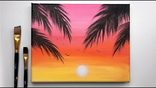 Simple Sunset Acrylic Painting For Beginners  Painting on Canvas Step By Step [upl. by Rust]