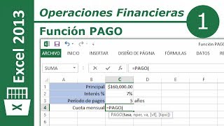 Función PAGO  Excel 2013 Operaciones Financieras 112 [upl. by Carisa434]