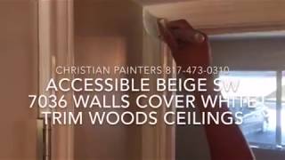 Accessible Beige SW 7036 Walls Cover White Sherwin Williams Brightest Flat White Trim Woods Ceiling [upl. by Clementas]