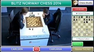 BLUNDER A PIECE IN THE OPENING CARLSEN BEATS CARUANA IN 11 MOVES  BLITZ NORWAY CHESS 2014 [upl. by Arihppas]