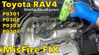 Toyota RAV4 misfire cylinder 3 P0303 P0301 P0302 P0304 all cylinders explained Bad Igntion Coil [upl. by Eentihw]