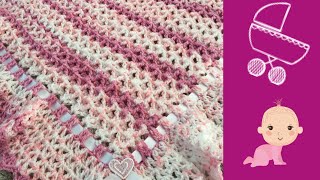 How to Crochet a Baby Blanket for Beginners Super EASY amp QUICK Only 1 row to repeat [upl. by Ulrikaumeko965]