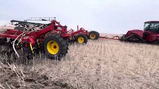 Case 620 Quad pulling Bourgault 3320 86’ with 7950 Cart Planting Malt Barley April 29th 2024 [upl. by Mccarthy865]