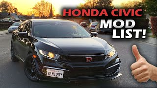 MY 2019 HONDA CIVIC LX MOD LIST 10th GEN CIVIC MODS [upl. by Cony]