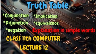 conjunction Disjunction negation implication amp equivalence explanation amp truth table formation ISC [upl. by Branscum]