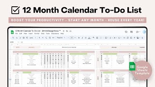 Calendar Checklist Template  12 Month Google Sheets Calendar Planner  Habit Tracker 2024 [upl. by Augie]