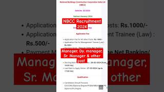 NBCC India Ltd recruitment 2024 Manager Sr Project Executive amp other apply Online for 103 Posts [upl. by Itida]