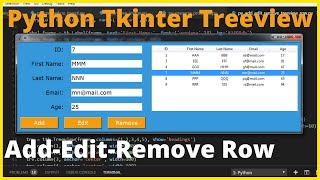 Python  How to Add a Row to Treeview From Entries  Delete and Edit Items in TreeView Tkinter [upl. by Redd579]