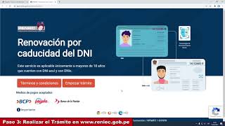 Tramite renovación de DNI por internet RENIEC  Renovar DNI caducado paso 3 [upl. by Lesna]