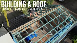 Building a roof  Timber framing KlipLok metal sheeting [upl. by Ailegra]