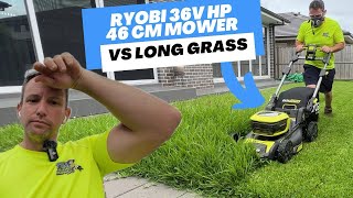 Ryobi 36V HP 46cm Mower In Long Buffalo Grass Australian Summer conditions in 2024 [upl. by Yelrak609]