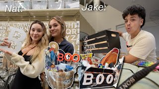 SURPRISING EACHOTHER WITH SPOOKY BASKETS  DIY basket shopping decorating Unlimited budget [upl. by Yrod]