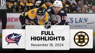 NHL Highlights  Blue Jackets vs Bruins  November 18 2024 [upl. by Tani786]