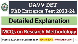 PhD Entrance ExamMCQs On Research MethodologyDevi Ahilya Vishwavidyalaya DAVV Indore University [upl. by Nnylecoj242]