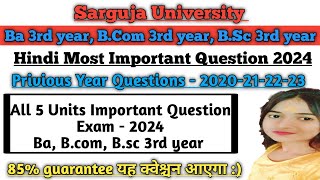 Bsc 3rd year Bcom 3rd year Ba 3rd year Hindi Most important question 2024  Exam 2024 [upl. by Olgnaed]