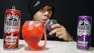 ASMR SOUND ♪︎ DRINKING SOFT DRINK  WARRIOR  STRAWBERRY AND GRAPES FLAVOR COOL WITH ICE [upl. by Leakim]