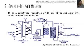 Fischer Tropsch and Bergius Process Synthesis of PetrolFuels and its analysisby Dr Rekha Nair [upl. by Wang]