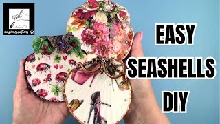 How to DECOUPAGE a Napkin to SEASHELLS – EASY DIY [upl. by Brandea]