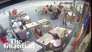 Woman shares footage of assault by street harasser at Paris cafe [upl. by Hayidan]