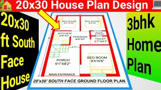 20x30 house Plans 3bhk  20x30 House Design  20x30 House Plans South Facing  600 sq ft House [upl. by Negyam853]