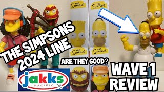 NEW SIMPSONS JAKKS PACIFIC TOY LINE WAVE 1 FIGURE REVIEW  HOMER BART OTTO GROUNDSKEEPER WILLY [upl. by Bomke]