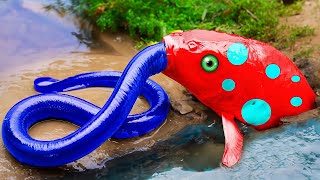 RAINBOW CARP💕Transform into a dinosaur crawling out of the ground to hunt eels  Stop Motion ASMR [upl. by Kaycee]