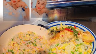 VLOG préparer le riz 🍚 aux légumes avec saumon avec moi  riz 🍚 cantonnais [upl. by Pompei354]